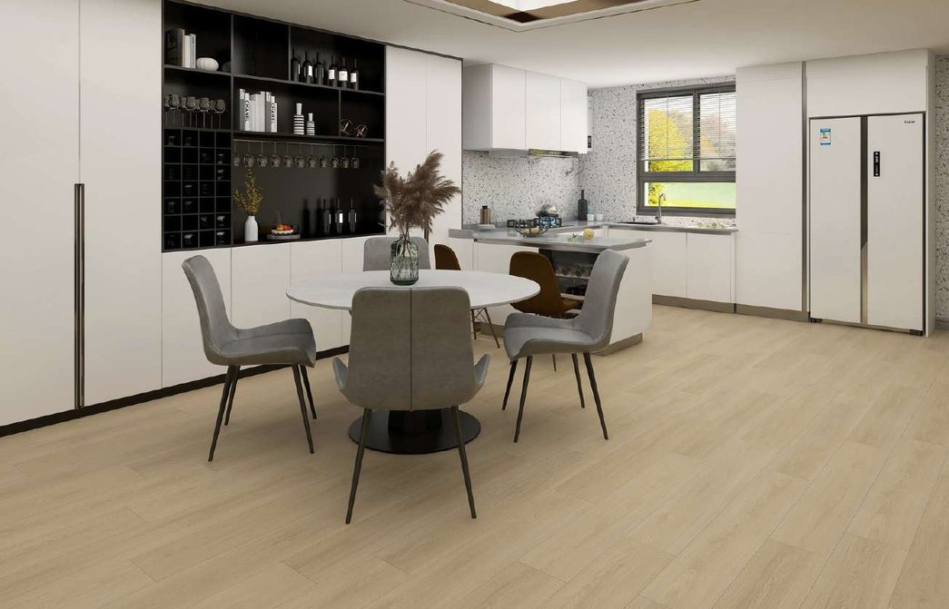 Robina laminate flooring in a dining area (catalogue image)