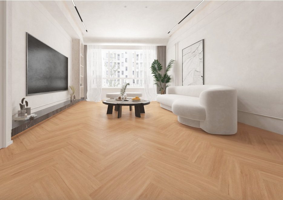 SPC Herringbone 5.0 mm in EU882 Ash Wood, living room (catalogue image)