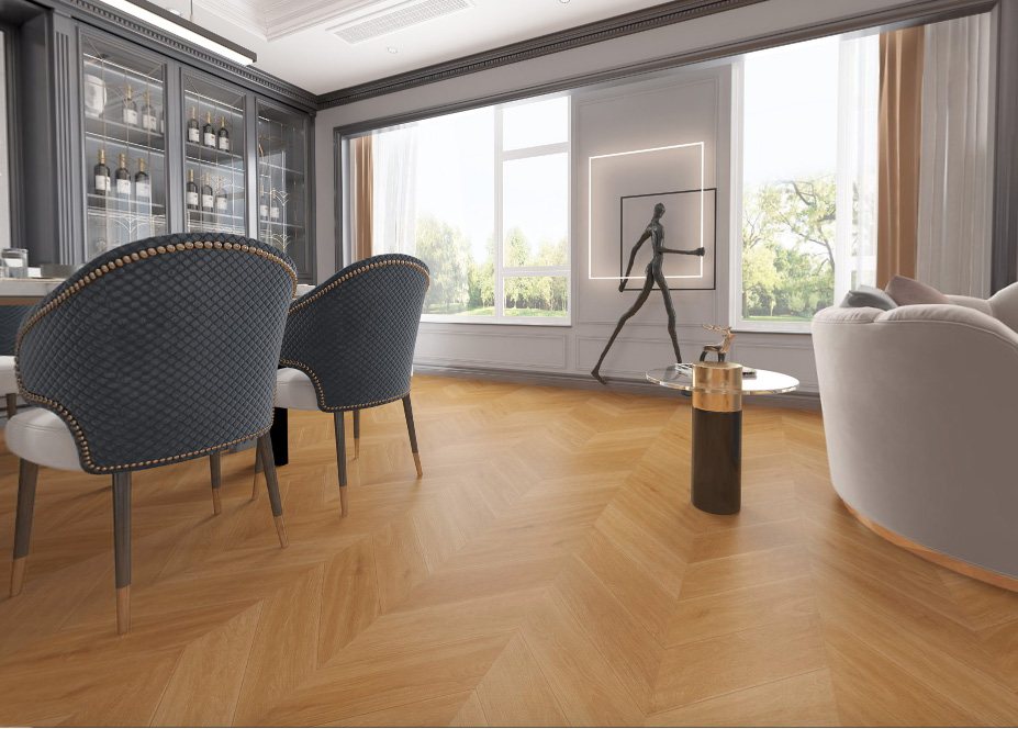 SPC Chevron 4.0 mm in CV3002 Golden Teak, dining room (catalogue image)